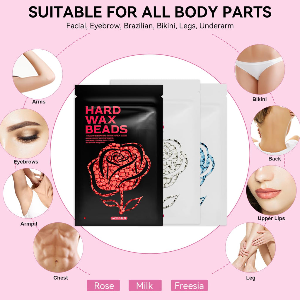 Rosepil Waxing kit for Women - Wax Warmer with Smart Temp Control, 6 Packs (3 Colors) Wax Beads for Targeted Hair Removal - Ideal for Body, Bikini, face, Home Salon Use