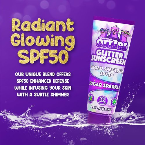 Glitter Sunscreen SPF 50 Lotion 4.5oz - Sparkle & Shimmer Sunscreen - Colored Sun screen for Kids & Women - UVA/UVB Sunshine Protection + 80 Min Water Resistant - (Scented) (USA Made)