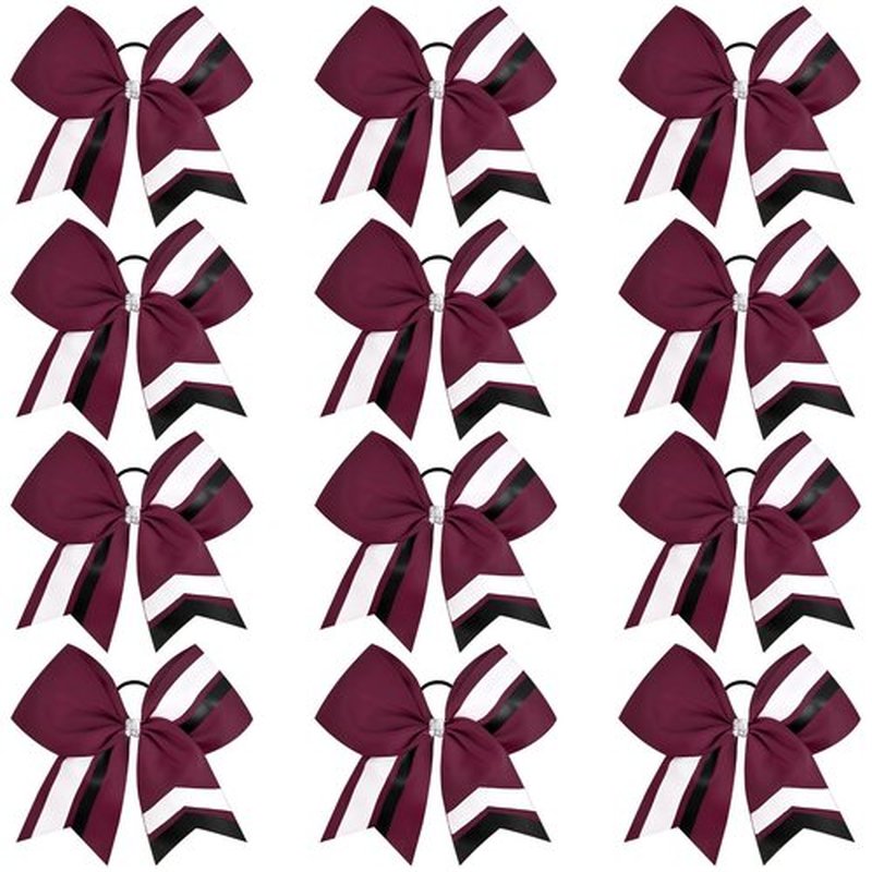 12PCS Cheer Bows Bulk Glitter Cheerleading Bows Girls Hair Bows Cheer Bows Elastic Band Ponytail Holder for Cheerleaders Teen Girls College Sports Competition