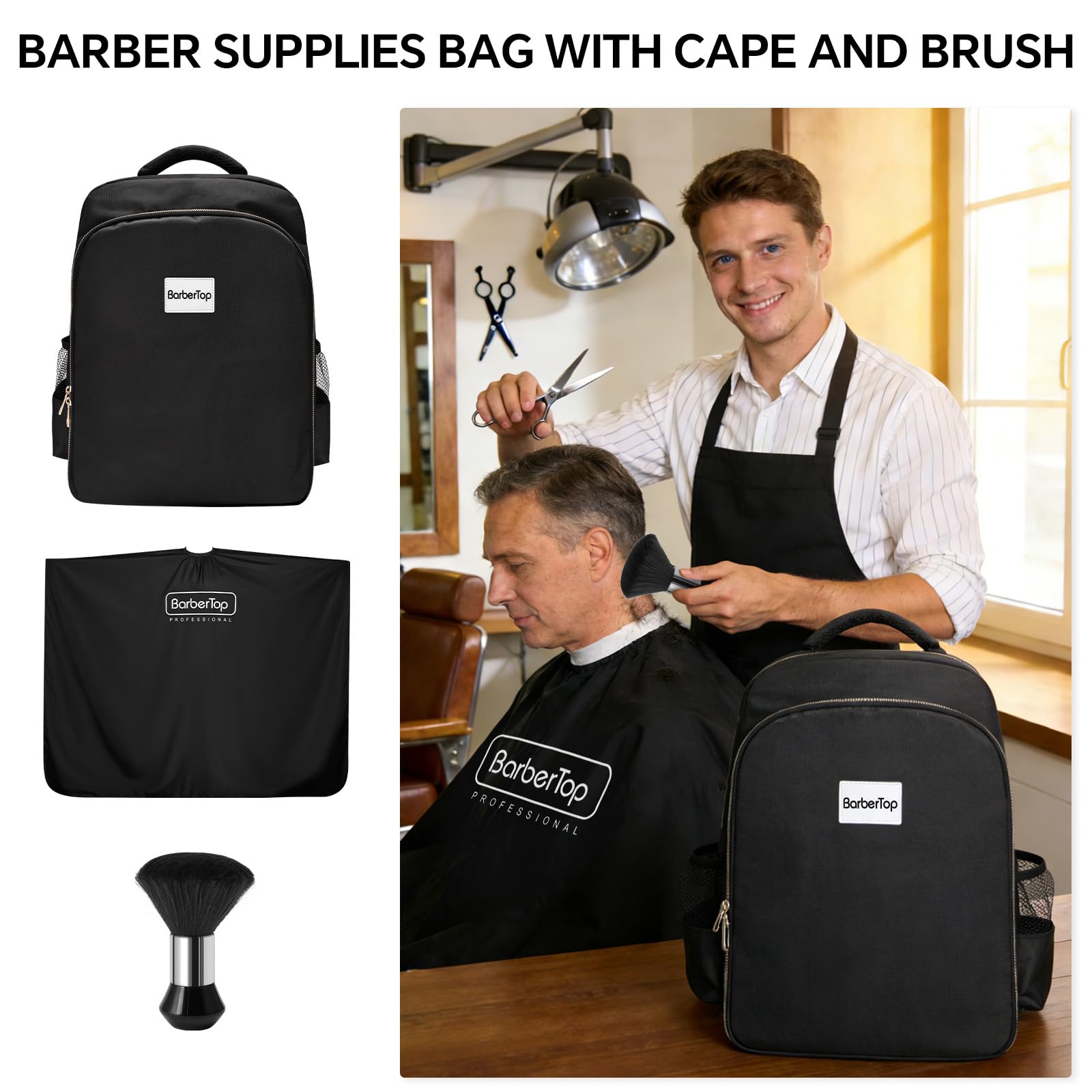 Barber Backpack for Men Women, Professional Barber Bag Case Organizer for Clippers and Supplies, Portable Cosmetology Hairstylist Travel Backpack with Barber Accessories Cape and Brush (Black)