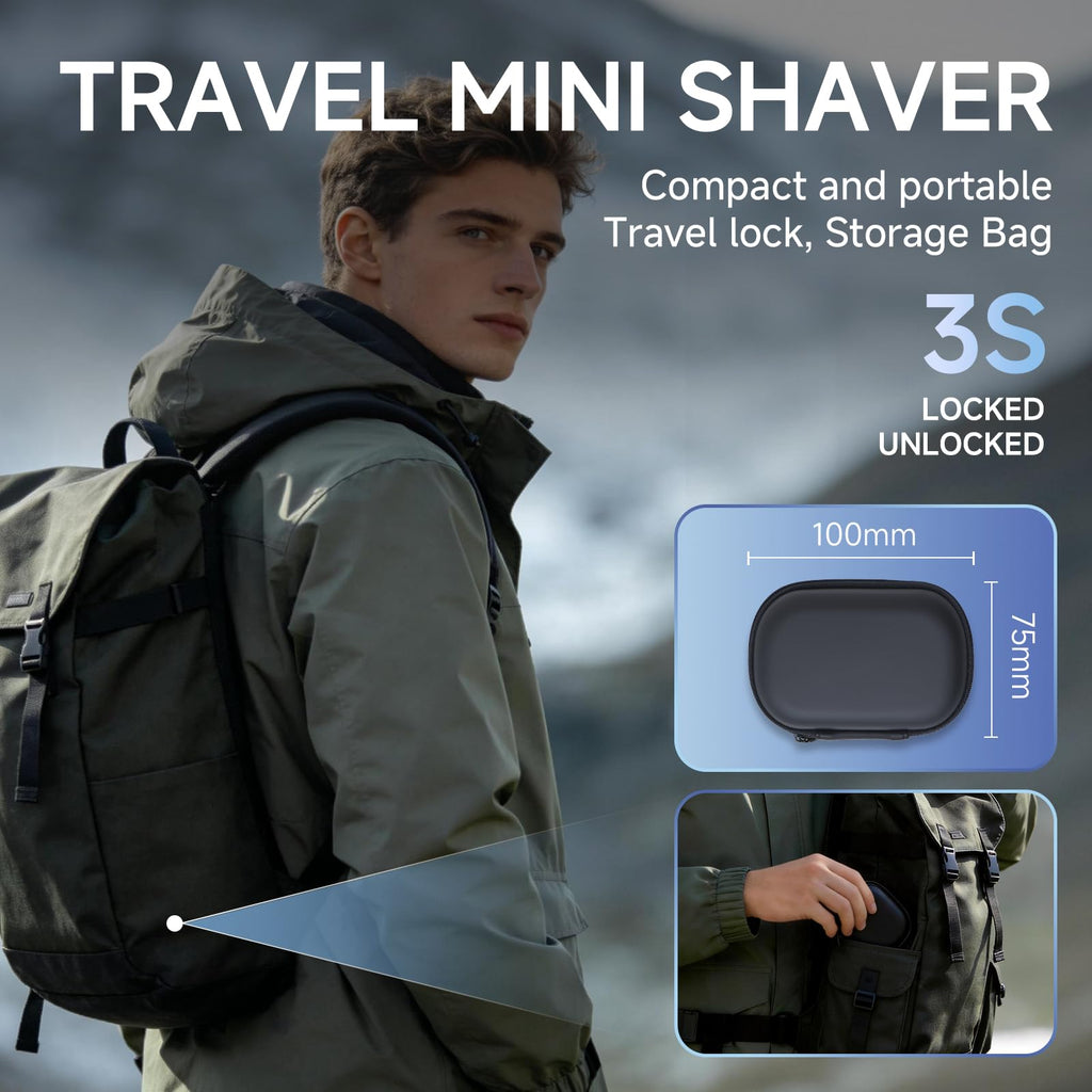 Electric Foil Shavers for Men,Mini Electric Razor with Storage Bag,3 Floating Blades,Portable mini Shaver,IPX7 Waterproof,Wet Dry Face Razor,USB-C (Black)