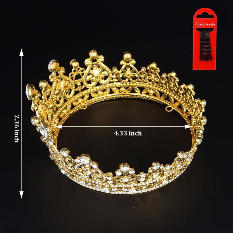 YARIEW Small Gold Crystal Crown Flower Bouquets Accessories Rhinestones Wedding Cake Topper Birthday Crown Cake Decorations