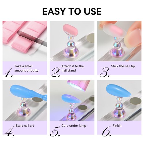 Makartt Nail Stand: Nail Holder for Painting Nails DIY, Magnetic Press on Stand Pink and Purple for Art Display Practice, Purple Glitter Flower Fake Holder for Home Salon with Reusable Adhesive Putty