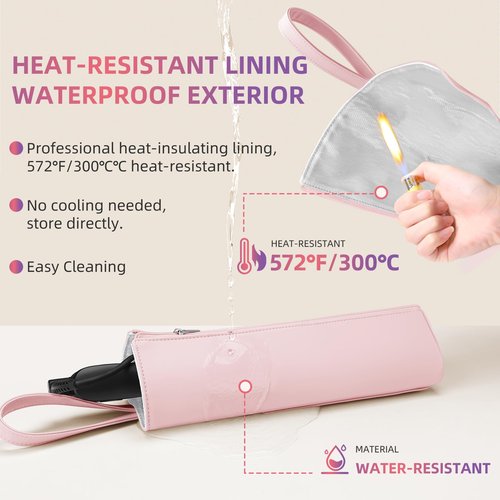 Aenfaiy 2-in-1 Heat Resistant Mat & Bag for Hair Styling Tools, Hanging Curling Iron Holder Flat Iron Holder with Zip, Portable Hot Hair Tools Travel Bag, Hair Straightener Mat Pouch for Countertop