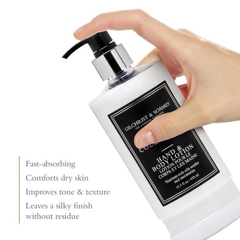 Gilchrist & Soames London Hand & Body Lotion – Natural Moisturizer with Red Tea, Soy, Grape Seed Oil, & Ginkgo – Paraben & Sulfate Free Cream with Crisp, Clean Scent, 15.5 oz Pump