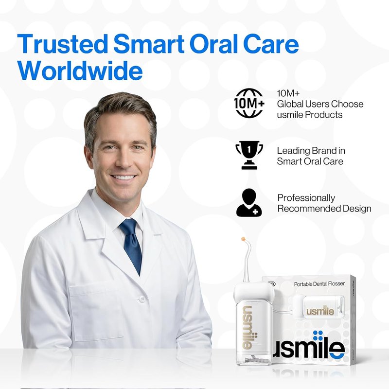 Usmile C10 Portable Water Flosser - Travel-Friendly Design, 95-Day Battery Life, 4 Modes, 180ml Tank | IPX7 Waterproof, Ideal for Braces & Sensitive Gums (White)