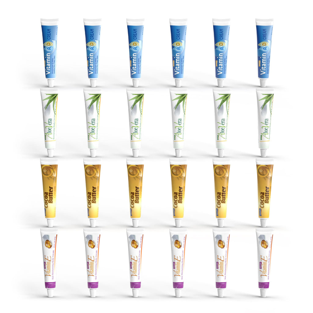 Natureplex Vitamin Cream Bundle – Includes Aloe Vera, Vitamin E, Vitamin A&D, and Cocoa Butter Creams (6 Each) – Everyday Skin Care Cream Set for Home, Work & Travel - 24 Travel Size Tubes