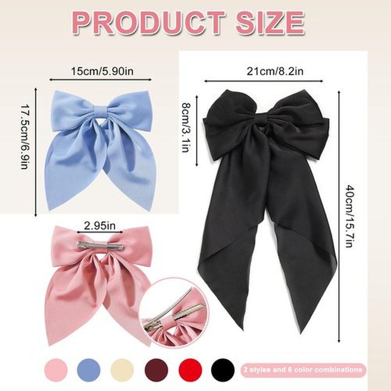 Adorn Yourself with 6Pcs Hair Bows for Women - Stunning Silky Satin Hair Bows and Cute Bow Clips for Girls, Must-Have Hair Accessories Gifts