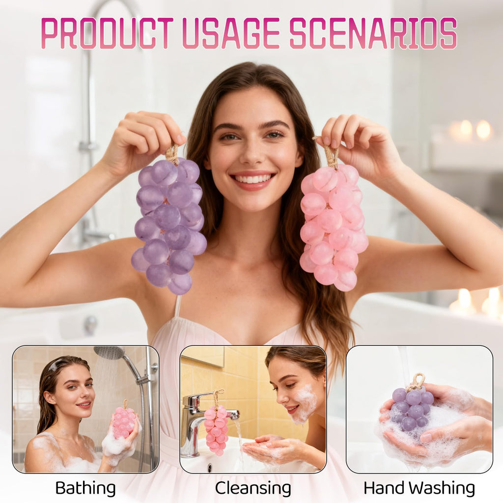 Grape Soap, Handmade Grapes Cluster Soaps,Grape Soap on a Rope, Decorative Soaps Bars,DIY Exquisite Home Decor and Gift Choice for Washing Hands and Fresh Air Men Women (1, Pink)
