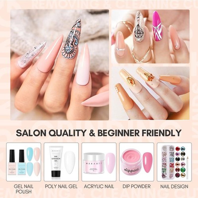 Makartt Nude Nail Extension Gel Kit – 50ML Siesta Natural Builder Gel with No Wipe Top Coat, Soak-Off UV LED Set for Spring & Summer Nail Designs