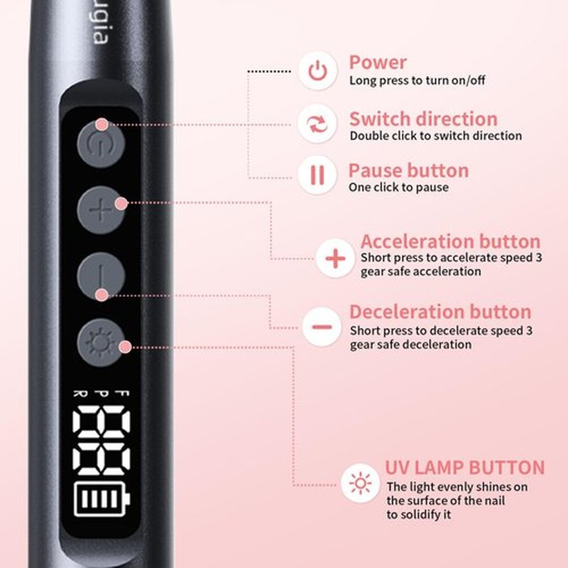 Professional Cordless Nail Drill with UV Light, 35,000 RPM Electric Nail File for Acrylic Gel Dip Powder Nail Tool, Portable Rechargeable Manicure Pedicure Kit, Rose Gold