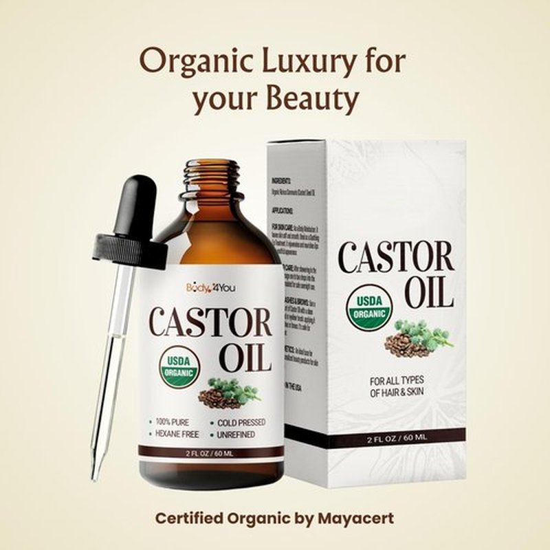 BodyJ4You Organic Castor Oil - 100% Pure Natural Cold Pressed USDA Certified Organic (2 Fl Oz (60 ml) - KIT)