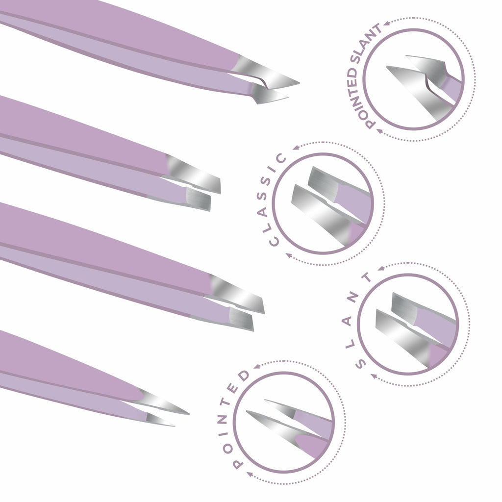 Professional Eyebrow Tweezers Set of 4 – Stainless Steel Precision Tools for Eyebrows, Facial Hair & Ingrown Hair Removal – Slant, Pointed & Flat Tips with Travel Case for Women & Men