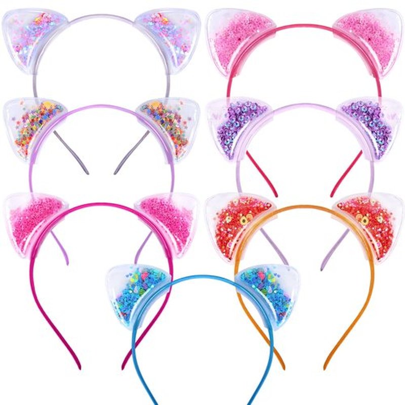 Santoddle Glitter Ears Headbands for Girls 7Pcs Glitter Cat Ears Headbands for Girls Boys Sparkly Cat Ear