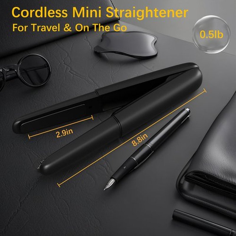 Cordless Hair Straightener Curler 2 in 1 Ceramic Flat Iron Mini Portable Fast Heating 30s 4500mAh Battery 4 Temp Adjustments LCD Display USB Rechargeable for Women Men with Pouch (Black)