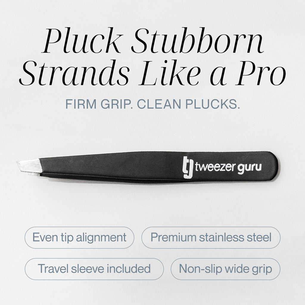 Tweezer Guru Eyebrow Tweezer Set (4-Piece) for Women & Men - Professional Slant and Pointed Tweezers Set with Case - Precision Tweezers Kit for Facial Hair, Splinter and Ingrown Hair Removal