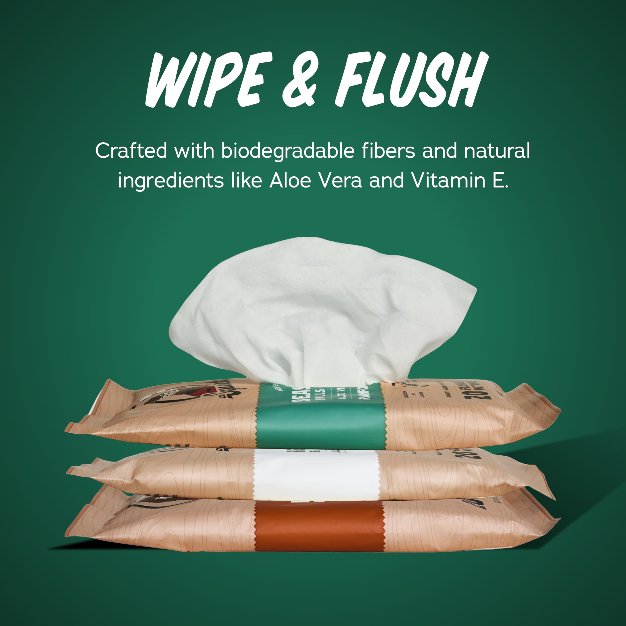 Dr. Squatch Beast Wipes - Flushable Adult Wipes for Men - Soothing and Refreshing - 2 Pack Wood Barrel Bourbon