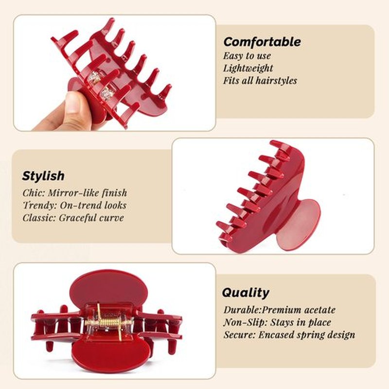 MAORULU Medium Cute Acetate Hair Claw Clip for Women Girls, 3 Inch Cherry Red Claw Clips for Thin & Medium Thick Hair, Durable French Banana Clip with Gift Box, Celluloid Accessories
