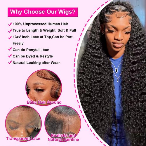 GYAJEP 13x6 Lace Front Wigs Human Hair 200 Density Water Wave Human Hair Wig Pre Plucked Curly Wig for Black Women Natural Color 18 Inch