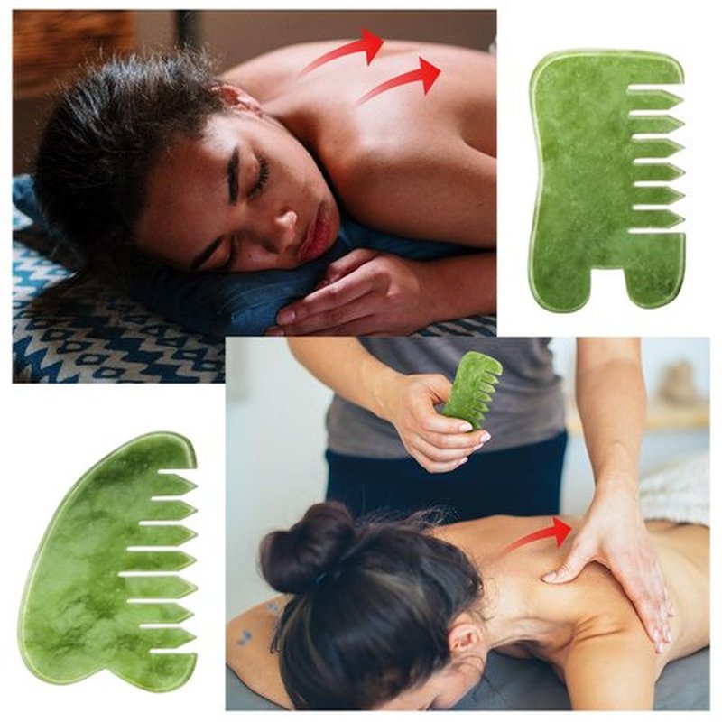 BBTO 2 Pcs Jade Comb for Scalp Massage Gua sha Comb for Head Body spa Hair Multifunctional Handheld Massage Tools(Heart, Classic Style)