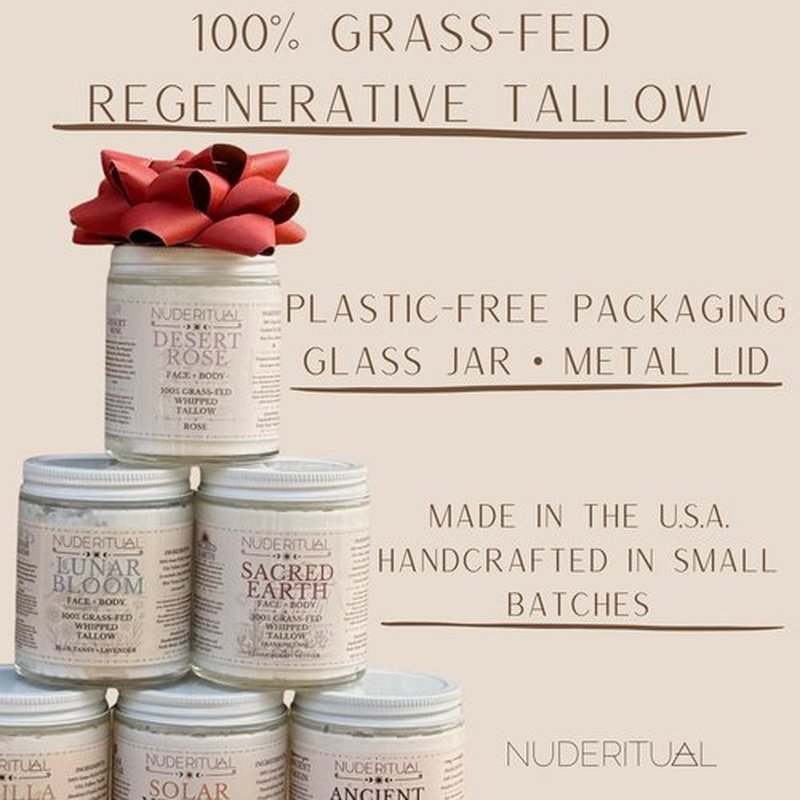 Nude Ritual Whipped Tallow Balm – 100% Grass-Fed Face & Body Cream Moisturizer – Natural Skincare for Dry & Sensitive Skin – 4 oz (Vanilla Moon – Madagascar Vanilla Bean)