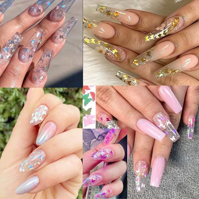 24 Boxes Nail Art Butterfly Holographic Nail Sequins, Ultra-thin Colorful Heart Star Glitter Sticker for Nail Art Decoration, Paillette Cosmetic Festival Glitter Craft Face Hair Decor (12)