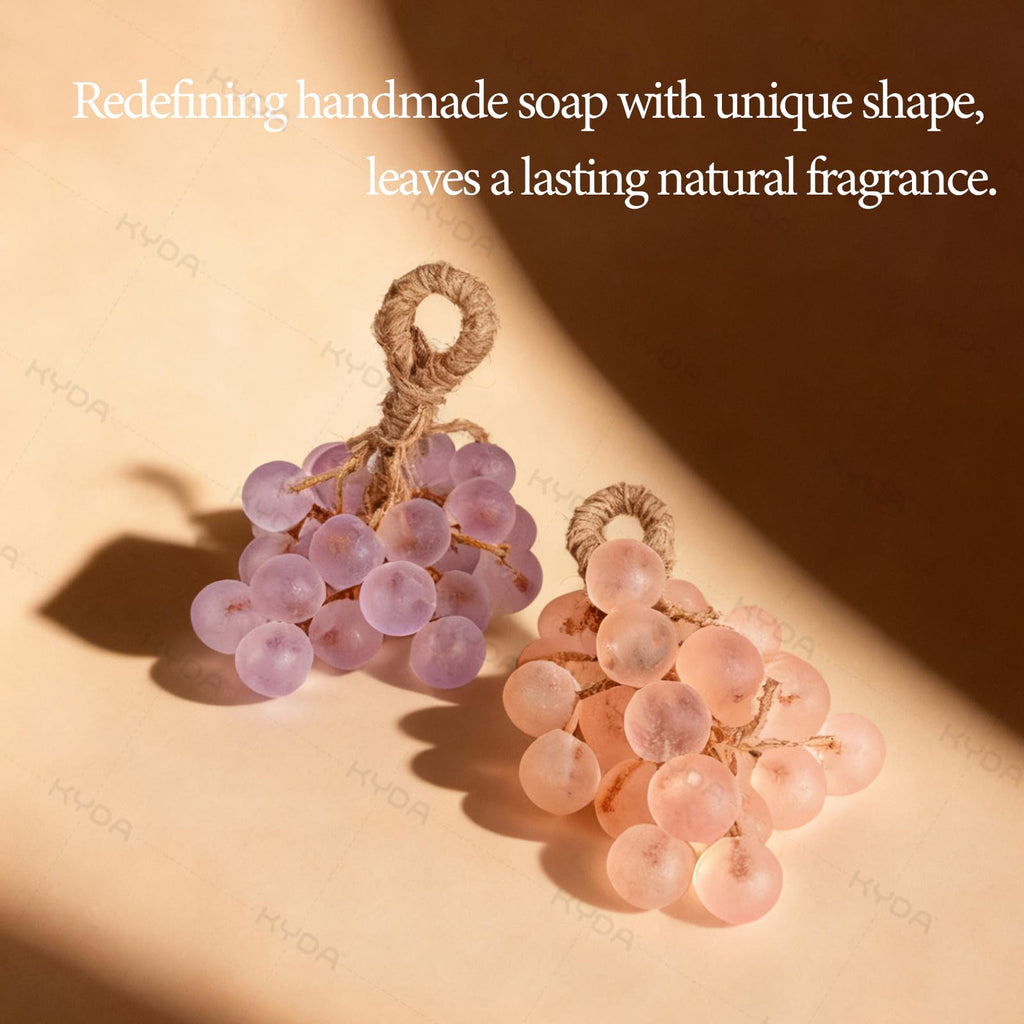 KYDA Purple Grape Soap on a Rope, Cold Process Bath Soap, Handmade Grapes Cluster Shaped Soaps, Decorative & Aromatic Artisan Bar for Hand Wash, Bath, Refresh Air, Handmade Soap