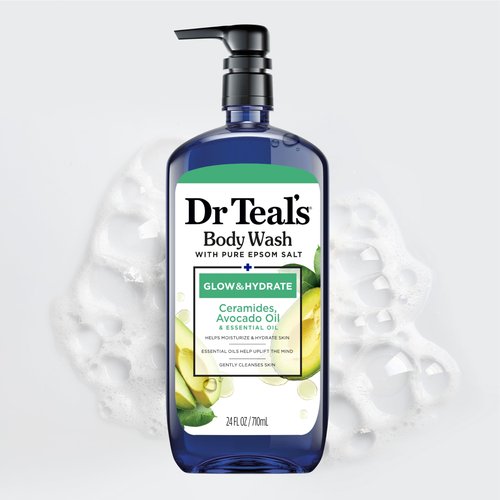 Dr Teal's Teal's Body Wash with Pure Epsom Salt, Glow & Hydrate with Avocado, 24 fl oz (Pack of 4)