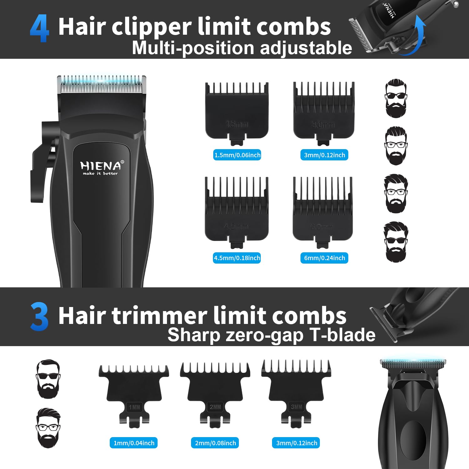 HIENA PRO Hair Clippers for Men Professional, Cordless Barber Kit with Electric Hair Clipper & T-Blade Beard Trimmer Foil Shaver, Men's Hair Cutting Kit