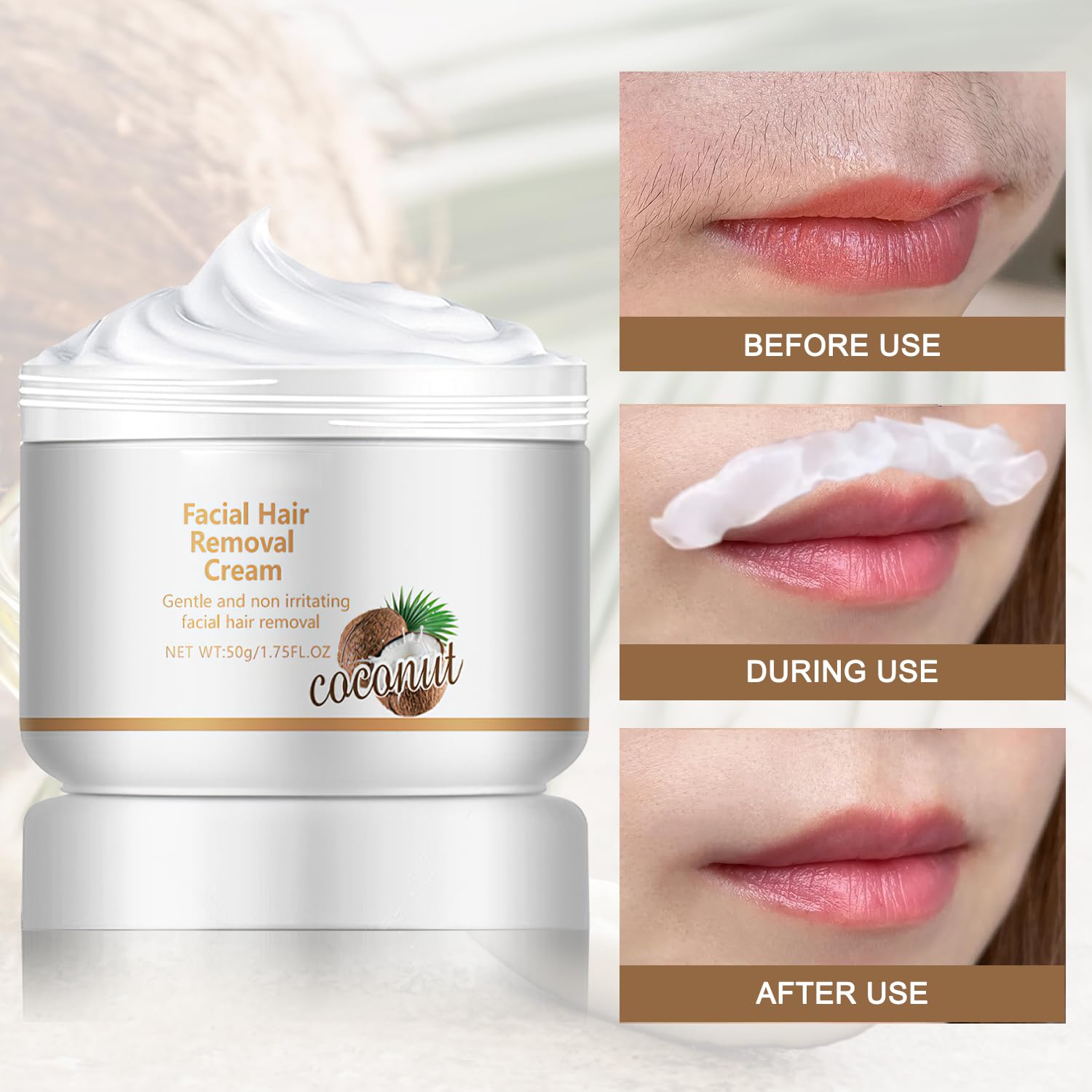 Facial Depilatory Cream, Coconut Hair Remover for Upper Lip and Chin for Face Hair Remover for Body Sensitive Skin Gentle and Non-Irritating,Body Hair Removal Cream for Women(2PCS)