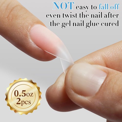 Double Rhythm 2 Pcs 0.5Oz Nail Glue Gel Set for False Acrylic Nail Tips and Press on Nails Gel Nail Polish Kit Nail Art Salon DIY Lamp Needed (Glue Clear)