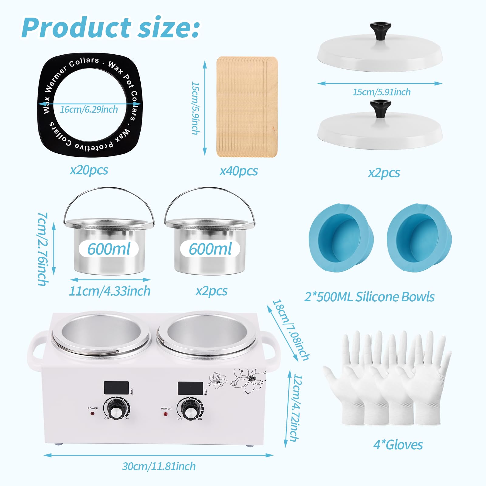 Double Wax Warmer for Hair Removal, Yofuly Professional Large Wax Heater Machine with Silicone Pot Liners, Digital Women Home Self Waxing Kit for Facial Skin Body Spa