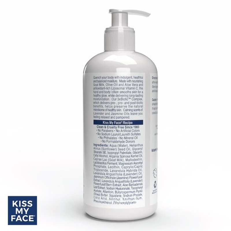 Kiss My Face Goat Milk Hand & Body Lotion - Lavender & Jasmine Lotion with Goat Milk - 16 Ounce Bottle with Pump (Lavender & Jasmine, Pack of 1)