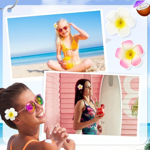 10 Pcs Hawaiian Flower Hair Clips for Women, 3.75” and 2.75” Plumeria Hair Clips Artificial Flower Hair Accessories for Vacation Beach Seaside