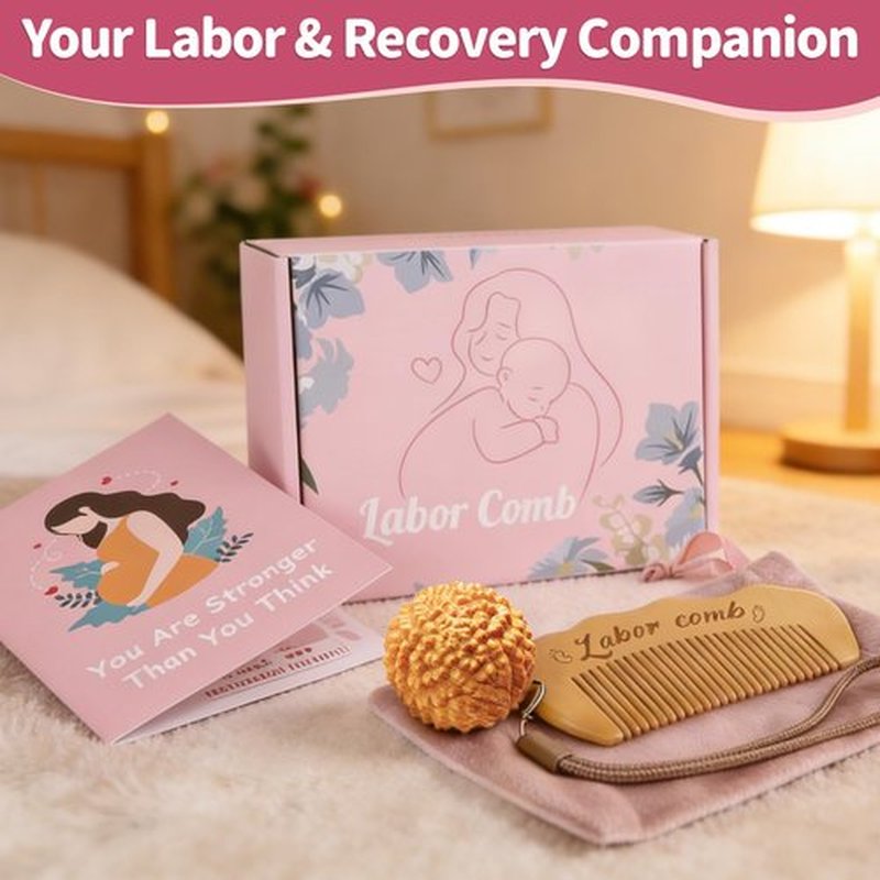 Birthing Comb & Acupressure Massage Ball Set for Labor Pain Relief, Wooden Labor Comb for Women Natural Labor and Delivery Essentials, Pregnancy Gifts for Expecting Mom