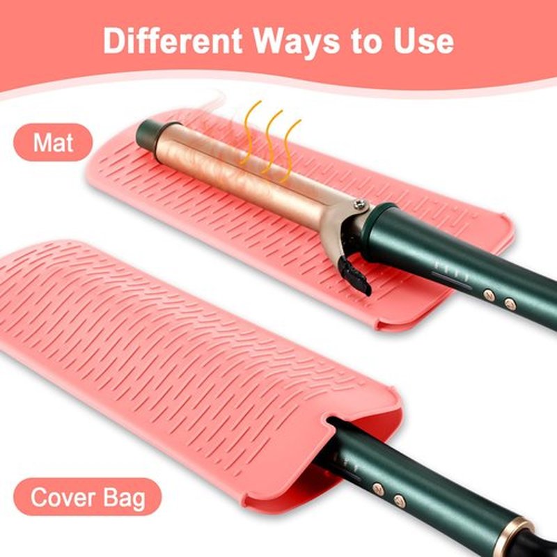 Shappy 2 Pcs Curling Iron Travel Case Cover Heat Resistant Flat Iron Holder Case Sleeve Neoprene Straightener Holder and Silicone Hot Hair Tools Mat Bag(Pink Marble Style)