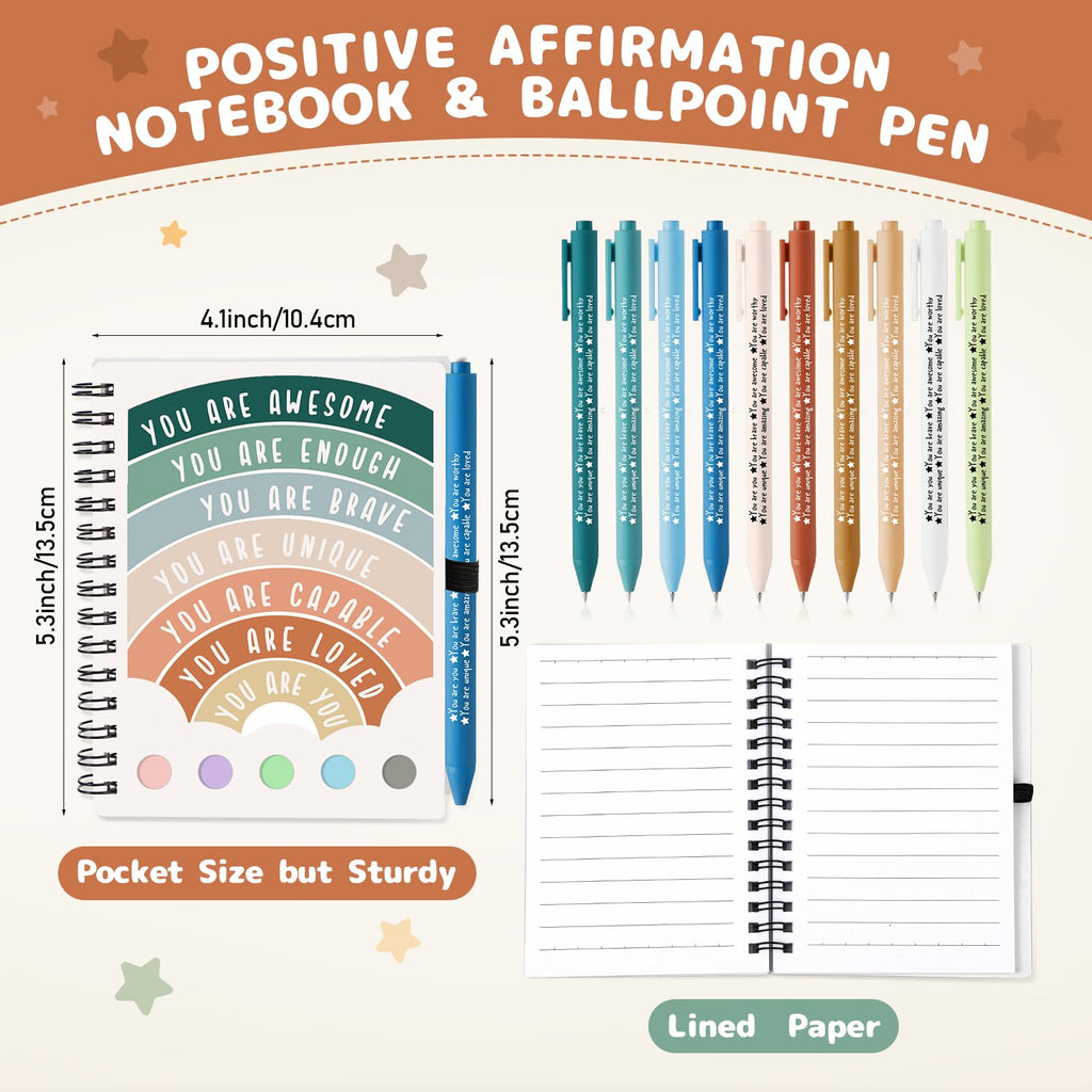 Janlaugh 60 Pcs Mental Health Gifts for Women Men Self Care Items Bulk Include 30 Mental Health Notebooks with Sticky Note 30 Positive Pens Affirmation Journals Wellness Gifts for Coworker Student
