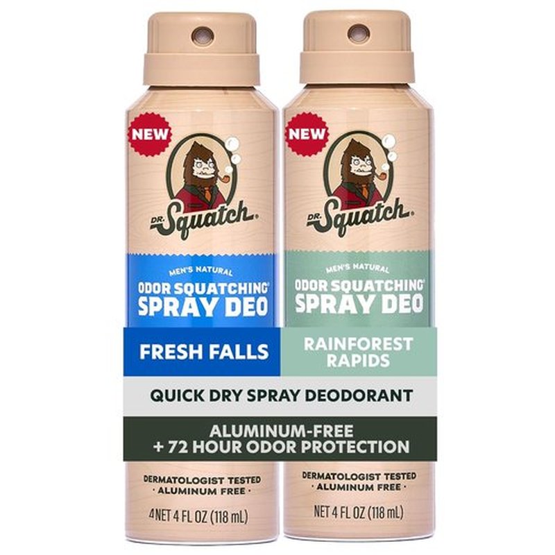 Dr. Squatch Natural Men's Deodorant - Quick-Dry, Aluminum-Free Formula | Fresh Falls & Rainforest Rapids, 4oz (2-Pack)