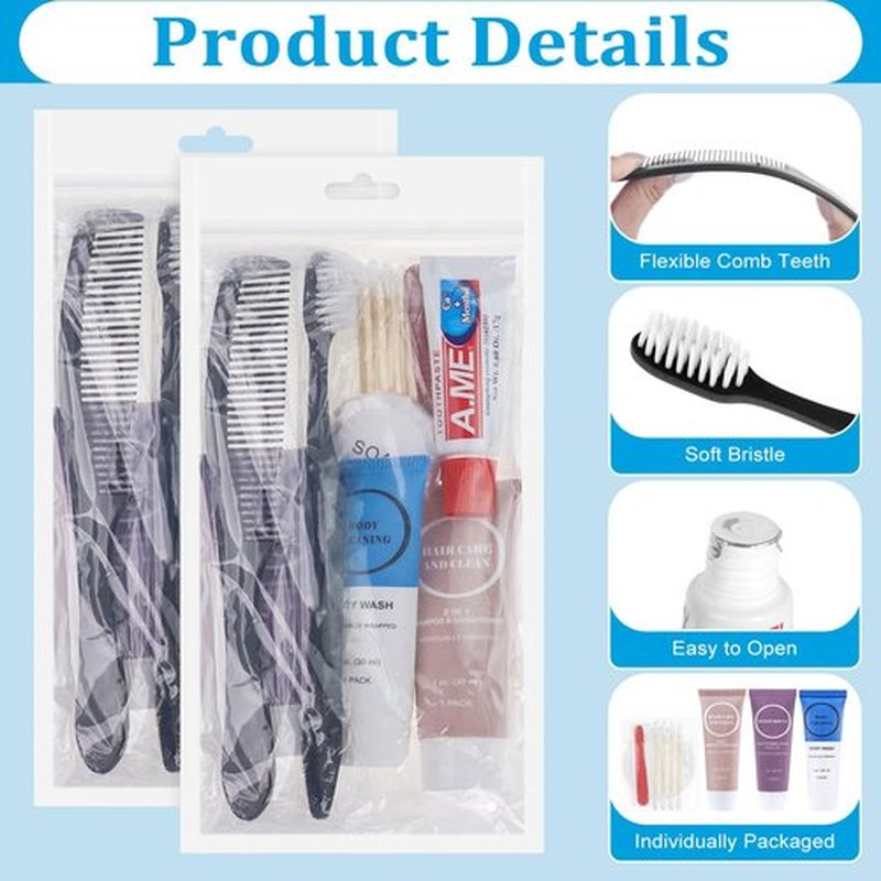 Toiletries Kits Bulk Disposable Travel Supplies, Personal Hygiene Care Essentials Men Women Trial Size Toiletry Sets Amenities for Hotel/Camping/ Charity/Homeless/Shelter/Relief 7 in 1 (60 Pack)