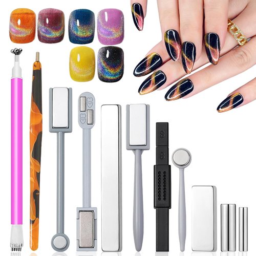 SILPECWEE 11Pcs Cat Eye Magnet for Nails Gel Nail Polish Magnet Wand Cat Eye Magnetic Nail Polish Double-Headed Magnets Sticks Nail Magnets For Nail Art Decoration Salon