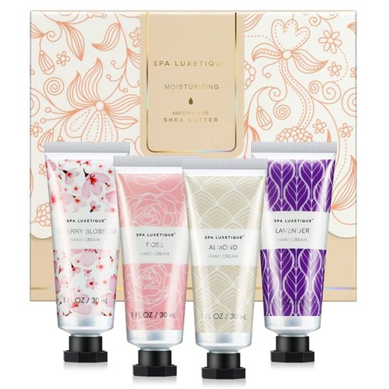 Spa Luxetique Hand Cream Gift Set - Moisturizing Shea Butter & Glycerin Lotion | 4 Travel Size Packs for Women’s Birthdays & Mother’s Day