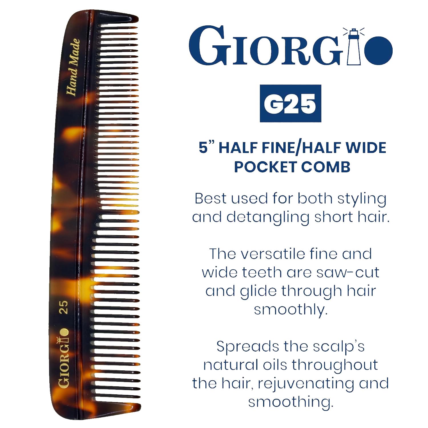 Giorgio G25 FineTooth and WideTooth Pocket Comb - Hair Styling Comb for Men and Women, Handmade Beard Combs for Men, Barber Combs, for Grooming,Saw Cut and Polished