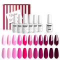 Vishine Gel Polish 12Pcs Soak Off UV LED Nail Art Manicure DIY Salon Set Pink Fuchsia Rose Purple Color Series with Matte Top Coat 8ml