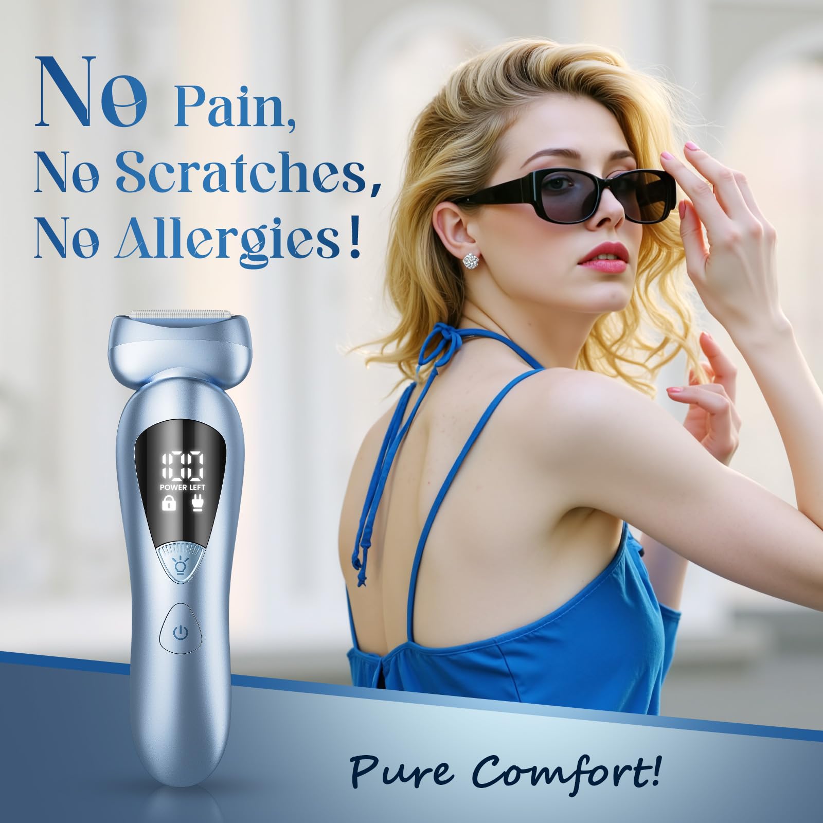 rategist Cordless Electric Razors for Women: Rechargeable Painless Bikini Trimmer for Body Hair - 𝐈𝐏𝐗𝟕 𝐖𝐚𝐭𝐞𝐫𝐩𝐫𝐨𝐨𝐟 Shaver with 𝐋𝐄𝐃 𝐃𝐢𝐬𝐩𝐥𝐚𝐲 for Face/Underarm/Leg Deep Blue