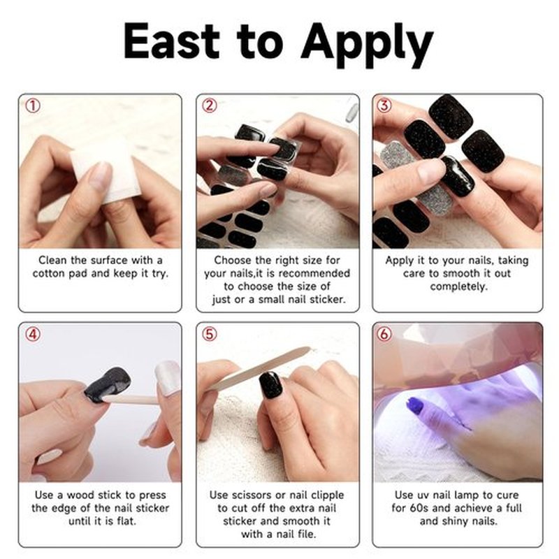 Semi Cured Gel Nail Strips, 28 pcs Gel Nail Stickers Work with Any UV Lights, Long-Lasting Nail Wraps, Stick on Nails for women Easy to Apply & Remove