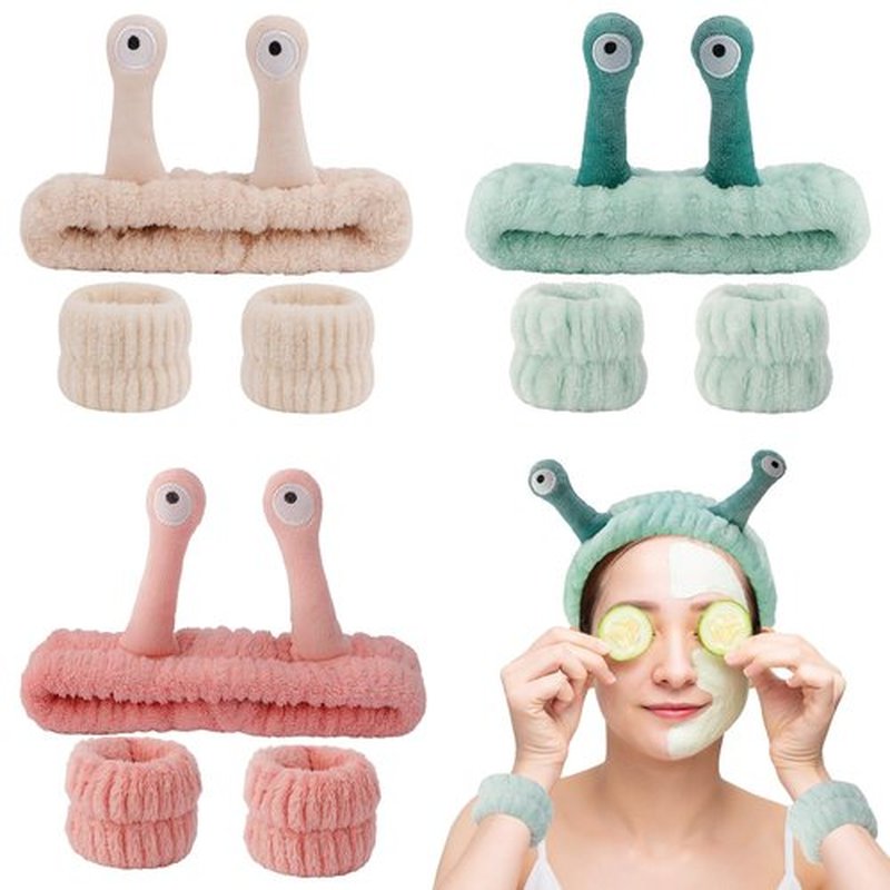 SuPoo Snail Spa Headband and Wristband Set Funny Alien Skincare Headband for Washing Face Puffy Wrist Bands for Women Animal Makeup Head Band Preppy Teen Girl Gifts Trendy Stuff Hair Accessories 9PCS