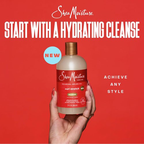 SheaMoisture Curl Stretch Shampoo, Conditioner, Volume Cream, and Refresher Spray with Kalahari Melon Oil and Hyaluronic Serum - Hydrates, Repairs Breakage, Detangles, Minimizes Shrinkage, 4 Pack
