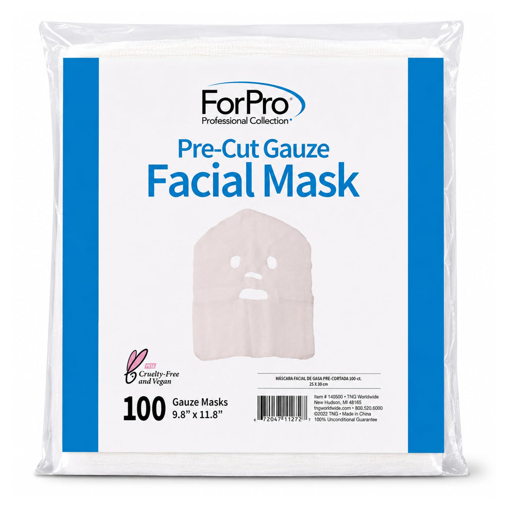 ForPro Professional Collection Precut Gauze Facial Mask, 100% Cotton Gauze, for High Frequency Facial Treatments and Masks, 100-Count