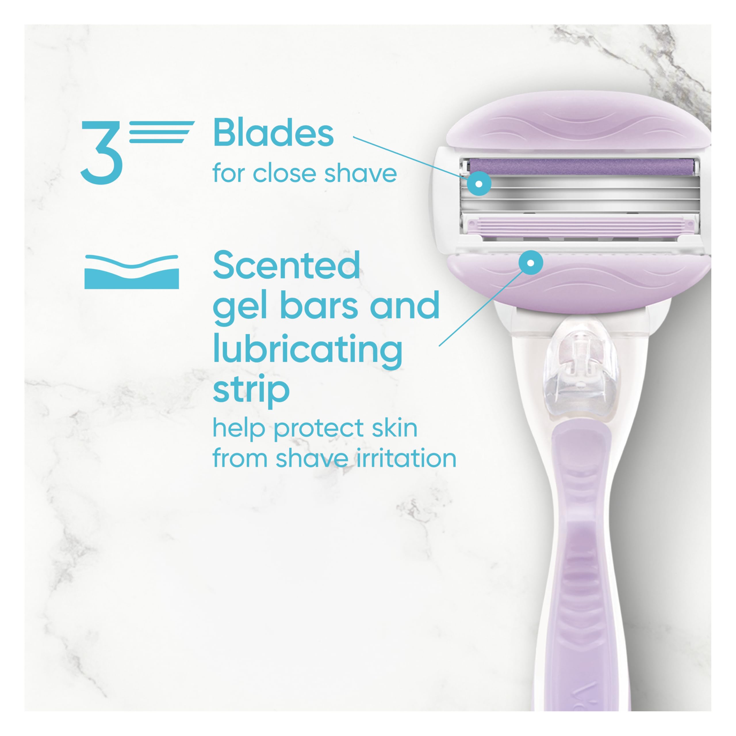 Gillette Venus ComfortGlide Freesia Women's Razor Refills, 6 Refill Cartridges, Fits Venus Reusable Razor Handles, 3-Bladed with Built-in Shave Gel Bars