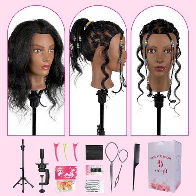 Opini 18 Inch Mannequin Head Human Hair with 100% Real Hair Cosmetology Mannequin Manikin Doll Head for Hairdresser Practice Braiding Hairstyling With Tripod Stand (18 Inch-Tripod Set)